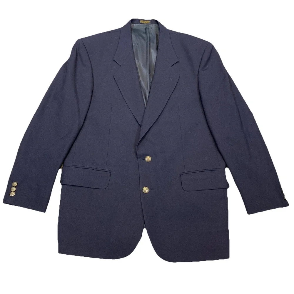 Oscar de La Renta‎ Sports Coat Men s 42R Navy Blazer Metal Buttons Suit Jacket